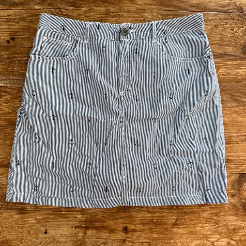 Croft & Barrow Blue White Pinstripe Anchor Embroidered Nautical Skort WM's 8 EUC - Picture 9 of 10